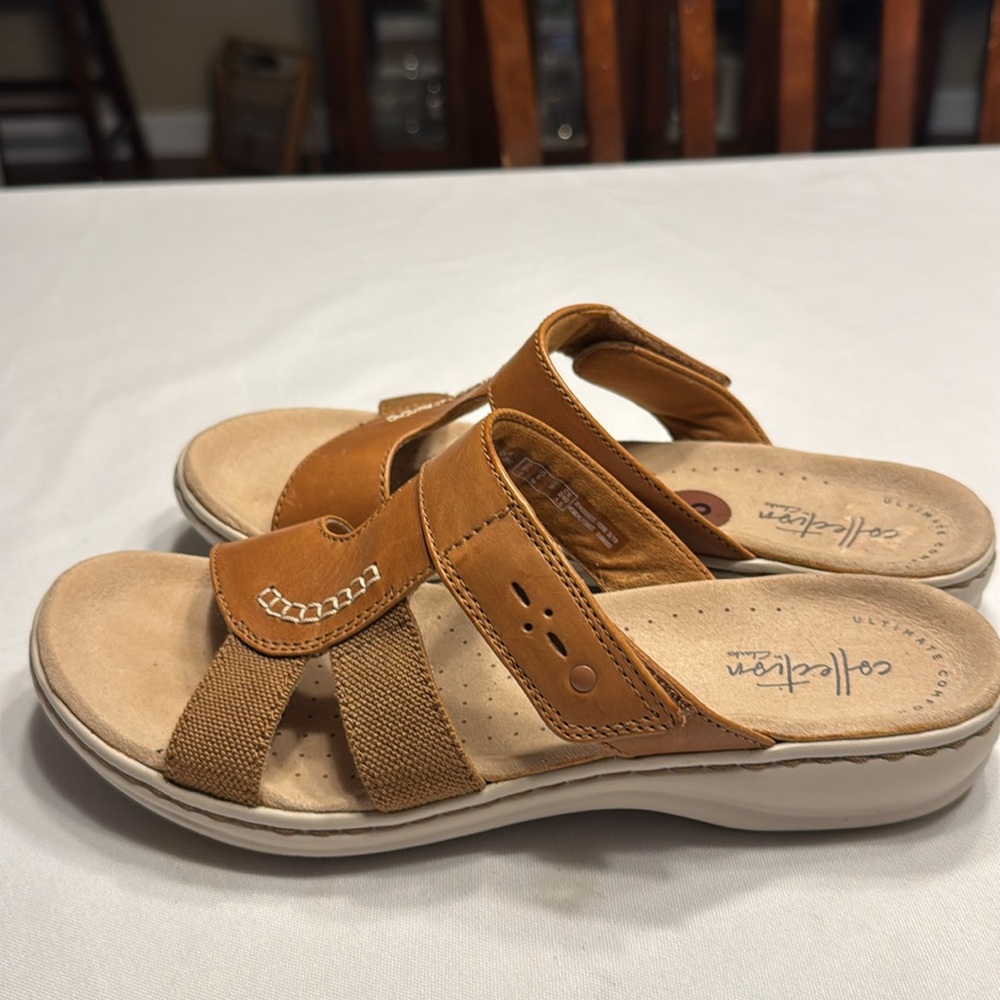 EUC Clarks Leisa Emily Tan Leather Comfort Sandals. Size 8 - Picture 4 of 8
